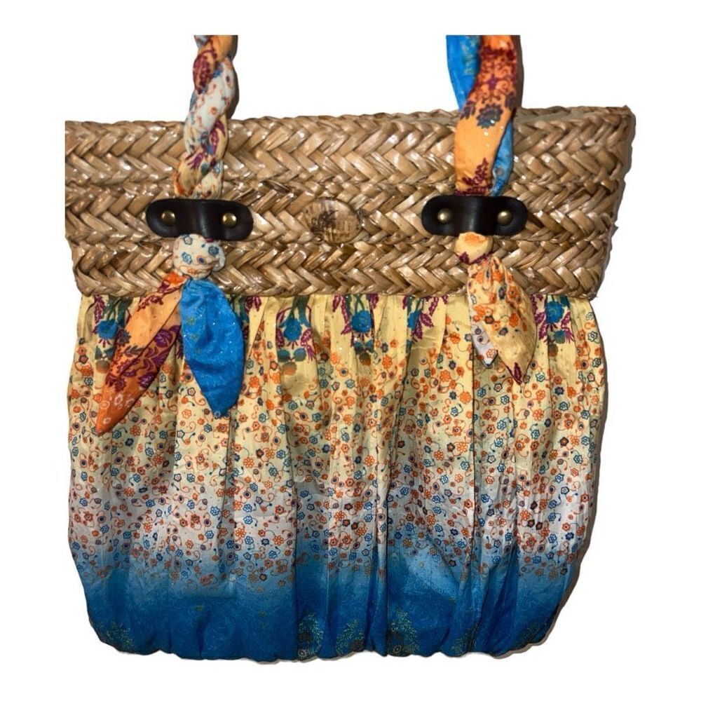 Cappelli Straworld Straw Purse Boho Handbag Tote Beach Vacation Fun Orange Blue - Picture 7 of 7
